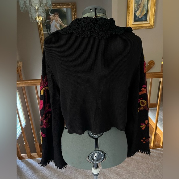 Michael Simon XL cropped embroidered sleeve sweater cardigan crochet mother day - Picture 4 of 12